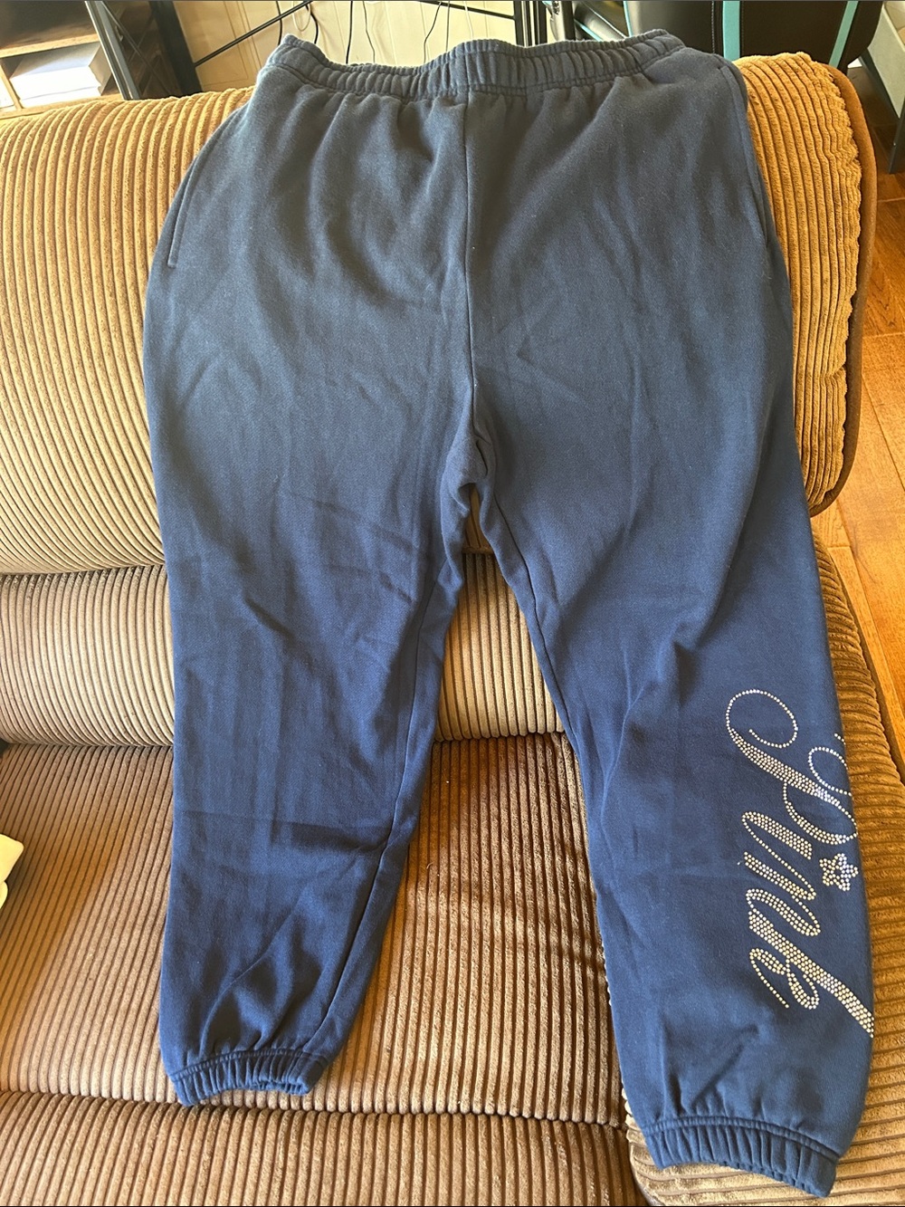 PINK Victoria's Secret Navy Fleece Relaxed Rhinestone Script Joggers
